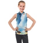 Delicate Watercolor Painting Surreal Oasis Scene With Intense Dramatic Lighting Kids  Sleeveless Polo T-Shirt