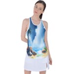 Delicate Watercolor Painting Surreal Oasis Scene With Intense Dramatic Lighting Racer Back Mesh Tank Top