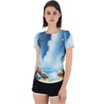 Delicate Watercolor Painting Surreal Oasis Scene With Intense Dramatic Lighting Back Cut Out Sport T-Shirt