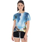 Delicate Watercolor Painting Surreal Oasis Scene With Intense Dramatic Lighting Open Back Sport T-Shirt