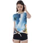 Delicate Watercolor Painting Surreal Oasis Scene With Intense Dramatic Lighting Short Sleeve Open Back T-Shirt