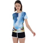 Delicate Watercolor Painting Surreal Oasis Scene With Intense Dramatic Lighting Back Circle Cutout Sports T-Shirt