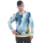 Delicate Watercolor Painting Surreal Oasis Scene With Intense Dramatic Lighting Men s Pique Long Sleeve T-Shirt