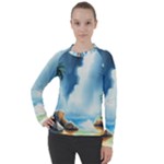 Delicate Watercolor Painting Surreal Oasis Scene With Intense Dramatic Lighting Women s Pique Long Sleeve T-Shirt