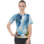 Delicate Watercolor Painting Surreal Oasis Scene With Intense Dramatic Lighting Women s Sport Raglan T-Shirt