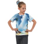 Delicate Watercolor Painting Surreal Oasis Scene With Intense Dramatic Lighting Kids  Mesh Piece T-Shirt