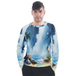 Delicate Watercolor Painting Surreal Oasis Scene With Intense Dramatic Lighting Men s Long Sleeve Raglan T-Shirt