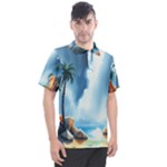 Delicate Watercolor Painting Surreal Oasis Scene With Intense Dramatic Lighting Men s Polo T-Shirt