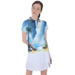 Delicate Watercolor Painting Surreal Oasis Scene With Intense Dramatic Lighting Women s Polo T-Shirt