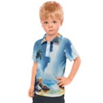 Delicate Watercolor Painting Surreal Oasis Scene With Intense Dramatic Lighting Kids  Polo T-Shirt