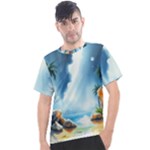 Delicate Watercolor Painting Surreal Oasis Scene With Intense Dramatic Lighting Men s Sport Top