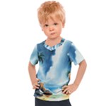 Delicate Watercolor Painting Surreal Oasis Scene With Intense Dramatic Lighting Kids  Sports T-Shirt