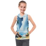 Delicate Watercolor Painting Surreal Oasis Scene With Intense Dramatic Lighting Kids  Sleeveless Hoodie