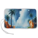 Delicate Watercolor Painting Surreal Oasis Scene With Intense Dramatic Lighting Pen Storage Case (L)