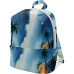 Delicate Watercolor Painting Surreal Oasis Scene With Intense Dramatic Lighting Zip Up Backpack