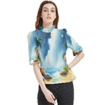 Delicate Watercolor Painting Surreal Oasis Scene With Intense Dramatic Lighting Frill Neck Blouse