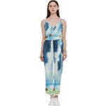 Delicate Watercolor Painting Surreal Oasis Scene With Intense Dramatic Lighting V-Neck Camisole Jumpsuit