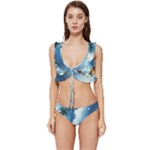 Delicate Watercolor Painting Surreal Oasis Scene With Intense Dramatic Lighting Low Cut Ruffle Edge Bikini Set