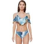 Delicate Watercolor Painting Surreal Oasis Scene With Intense Dramatic Lighting Ruffle Edge Tie Up Bikini Set	