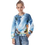 Delicate Watercolor Painting Surreal Oasis Scene With Intense Dramatic Lighting Kids  Long Sleeve T-Shirt with Frill 