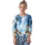 Delicate Watercolor Painting Surreal Oasis Scene With Intense Dramatic Lighting Kids  Cuff Sleeve Top