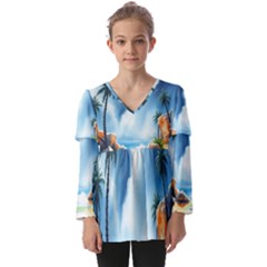 Kids  V Neck Casual Top 