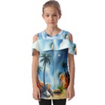 Delicate Watercolor Painting Surreal Oasis Scene With Intense Dramatic Lighting Fold Over Open Sleeve Top