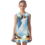 Delicate Watercolor Painting Surreal Oasis Scene With Intense Dramatic Lighting Kids  Pilgrim Collar Ruffle Hem Dress