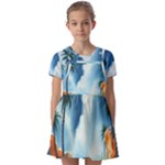 Delicate Watercolor Painting Surreal Oasis Scene With Intense Dramatic Lighting Kids  Short Sleeve Pinafore Style Dress