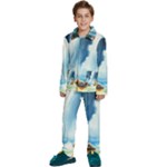 Delicate Watercolor Painting Surreal Oasis Scene With Intense Dramatic Lighting Kids  Long Sleeve Velvet Pajamas Set