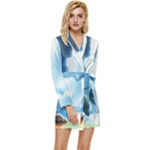 Delicate Watercolor Painting Surreal Oasis Scene With Intense Dramatic Lighting Long Sleeve Satin Robe