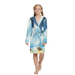 Delicate Watercolor Painting Surreal Oasis Scene With Intense Dramatic Lighting Kids  Long Sleeve Velvet Lounge Robe from ArtsNow.com