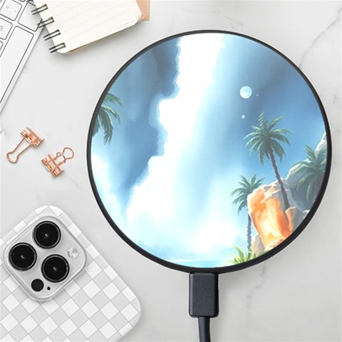 Delicate Watercolor Painting Surreal Oasis Scene With Intense Dramatic Lighting Wireless Fast Charger(Black) from ArtsNow.com