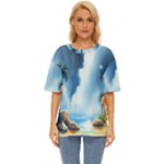 Delicate Watercolor Painting Surreal Oasis Scene With Intense Dramatic Lighting Oversized Basic T-Shirt