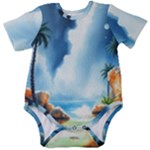 Delicate Watercolor Painting Surreal Oasis Scene With Intense Dramatic Lighting Baby Short Sleeve Bodysuit