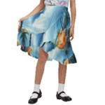 Delicate Watercolor Painting Surreal Oasis Scene With Intense Dramatic Lighting Kids  Ruffle Flared Wrap Midi Skirt