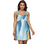 Delicate Watercolor Painting Surreal Oasis Scene With Intense Dramatic Lighting Ruffle Strap Babydoll Chiffon Dress