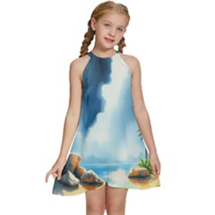 Kids  Halter Collar Waist Tie Chiffon Dress 