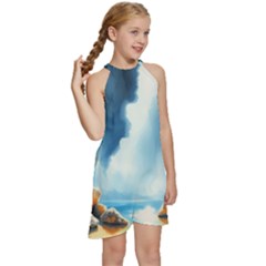 Kids  Halter Collar Waist Tie Chiffon Dress 