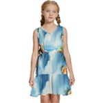 Delicate Watercolor Painting Surreal Oasis Scene With Intense Dramatic Lighting Kids  Sleeveless Tiered Mini Dress