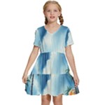 Delicate Watercolor Painting Surreal Oasis Scene With Intense Dramatic Lighting Kids  Short Sleeve Tiered Mini Dress