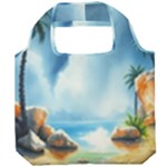 Delicate Watercolor Painting Surreal Oasis Scene With Intense Dramatic Lighting Foldable Grocery Recycle Bag