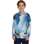 Delicate Watercolor Painting Surreal Oasis Scene With Intense Dramatic Lighting Kids  Crewneck Sweatshirt