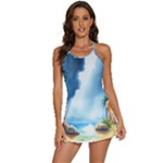 Delicate Watercolor Painting Surreal Oasis Scene With Intense Dramatic Lighting 2-in-1 Flare Activity Dress