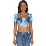 Delicate Watercolor Painting Surreal Oasis Scene With Intense Dramatic Lighting Short Sleeve Square Neckline Crop Top 