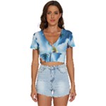 Delicate Watercolor Painting Surreal Oasis Scene With Intense Dramatic Lighting V-Neck Crop Top