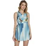 Delicate Watercolor Painting Surreal Oasis Scene With Intense Dramatic Lighting Sleeveless High Waist Mini Dress