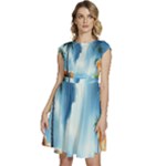 Delicate Watercolor Painting Surreal Oasis Scene With Intense Dramatic Lighting Cap Sleeve High Waist Dress