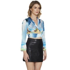 Long Sleeve Tie Back Satin Wrap Top 