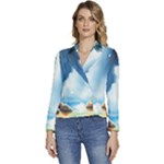 Delicate Watercolor Painting Surreal Oasis Scene With Intense Dramatic Lighting Women s Long Sleeve Revers Collar Cropped Jacket